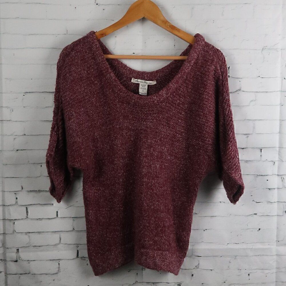 AMERICAN RAG BURGUNDY 1/2 SLEEVE SCOOP NECK CROPPED KNIT SWEATER SIZE SMALL